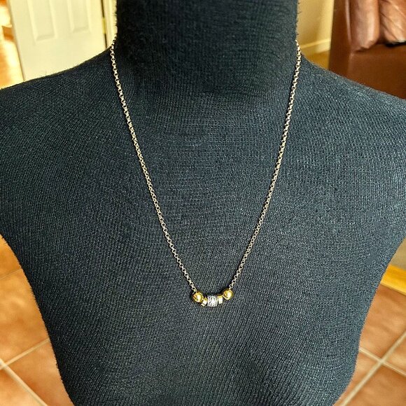 New RONDELLE Gold and Silver Pendant on 18K Gold 22" inch Chain Necklace - Picture 3 of 6